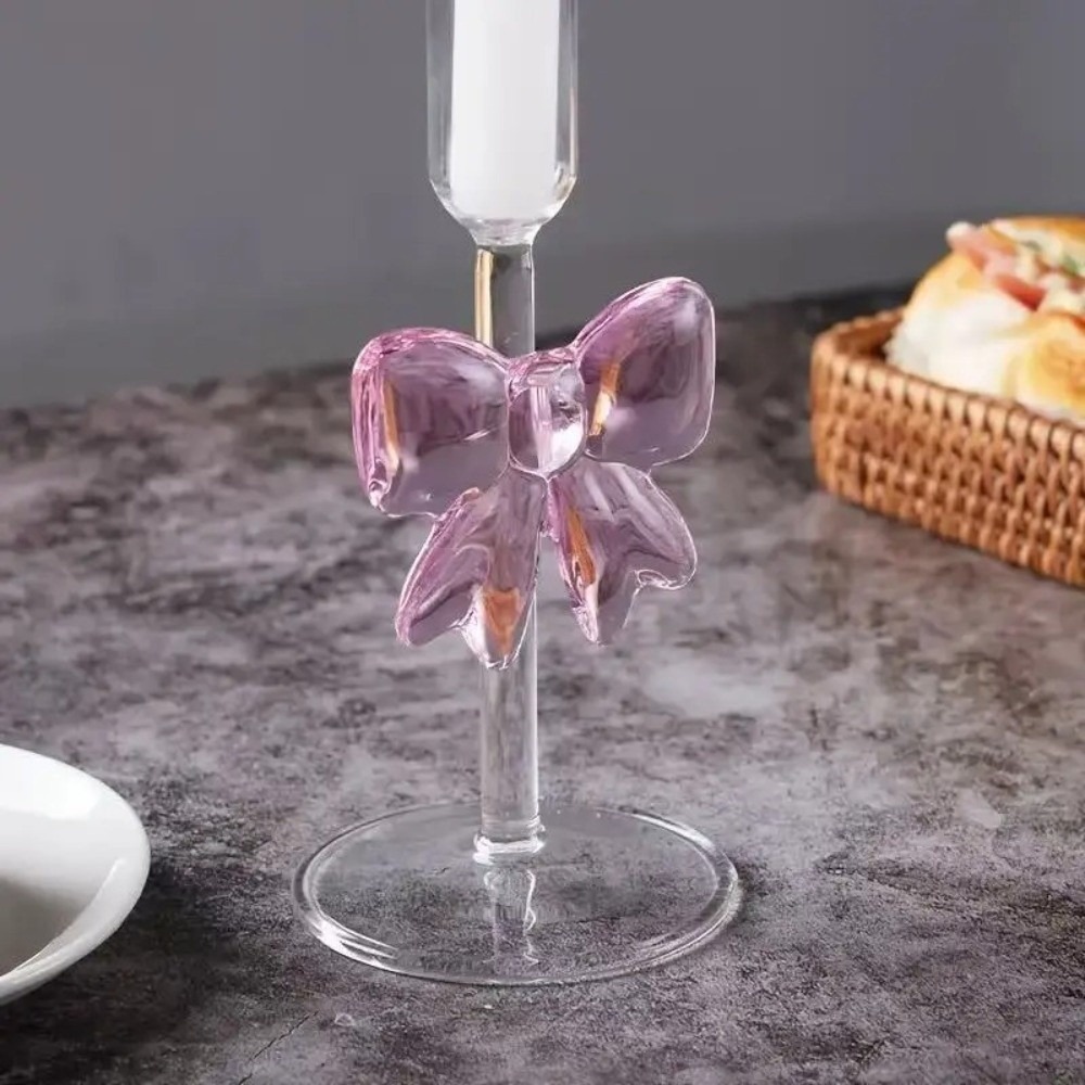 Candle Glass Supplies - Tempat Lilin Kaca Tinggi Clear Bow,